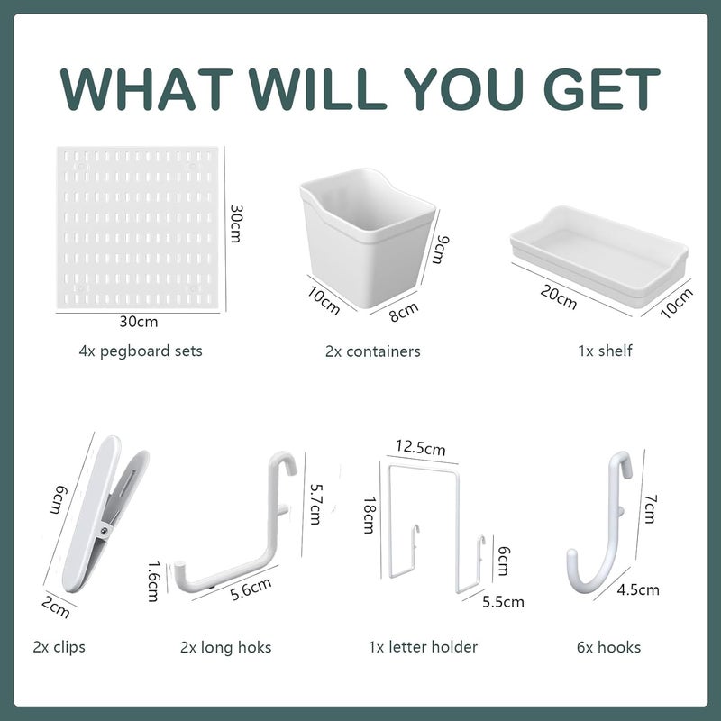 choisonye Pegboard Combination Kit, White Pegboard Wall Organizer with 4 (12"*12") Plastic Panels and 14 Accessories, Ideal for Craft Room, Bathroom, Nursery Storage, and Office - Image 2